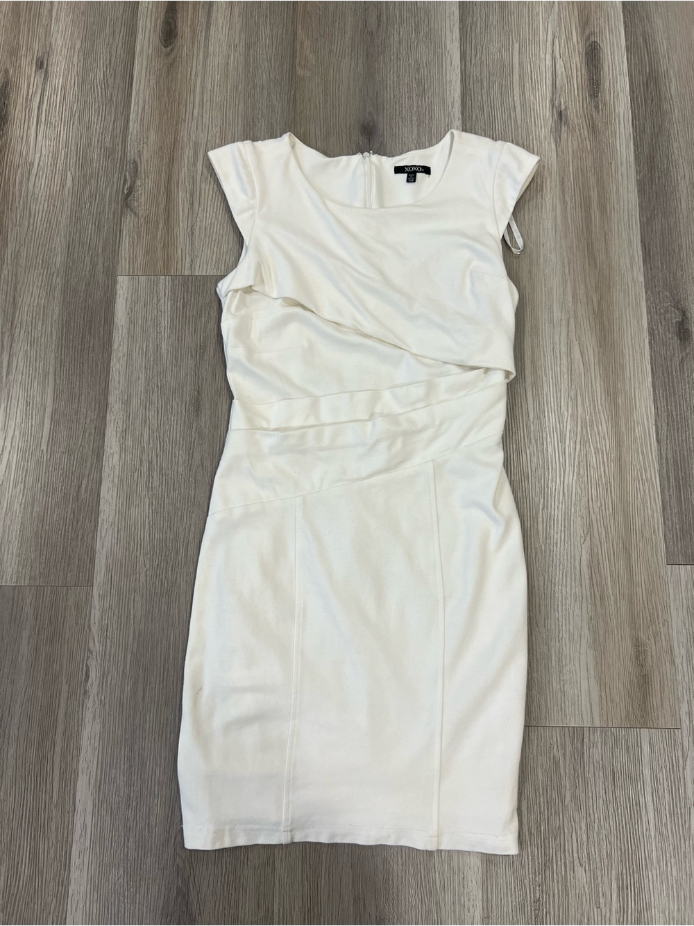 XOXO Ivory Ruched Sheath Midi Dress